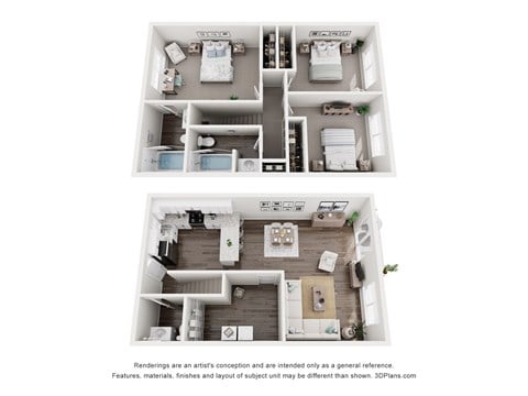 Floor plan for 3 beds, 2 baths, 1252 sqft